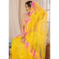 Yellow Embroidered Georgette Ruffle Saree