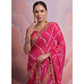 Pink  Printed With Embroidered Border Georgette Saree