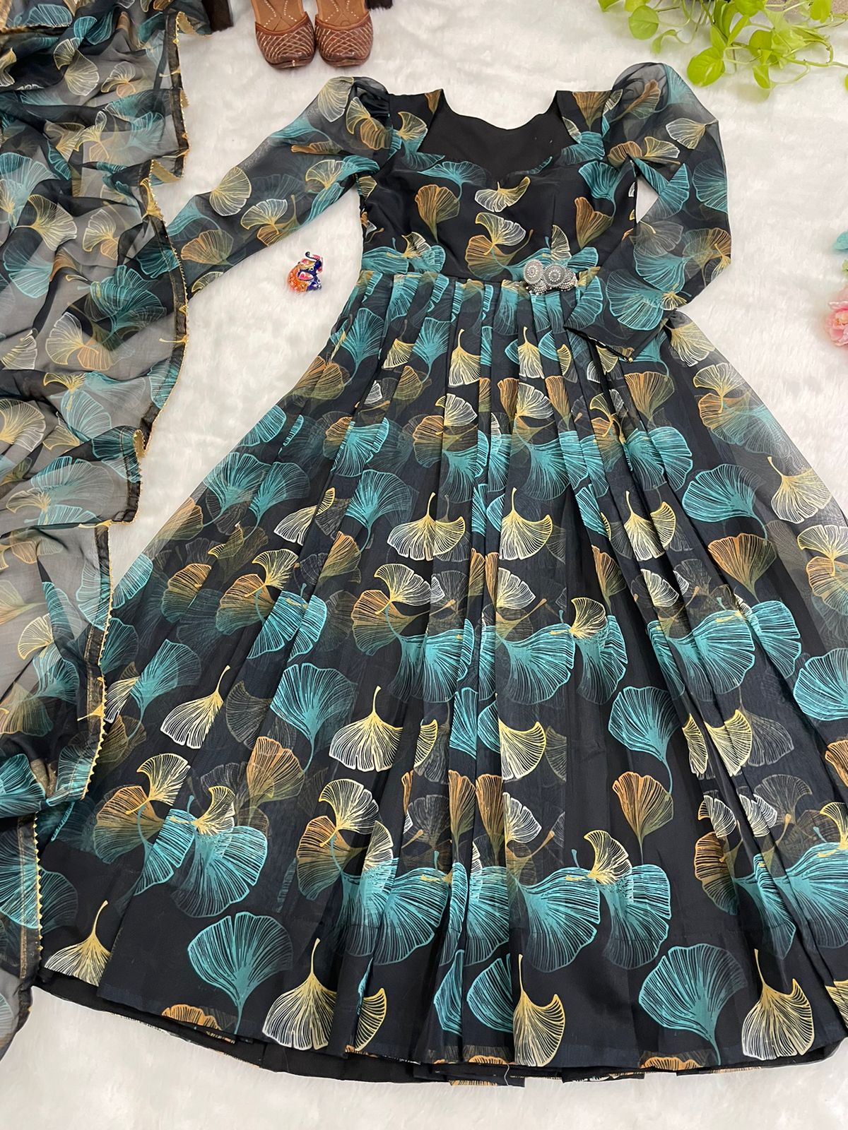 New Arrivals Enchanting Organza Taby Silk Gown with Digital Print