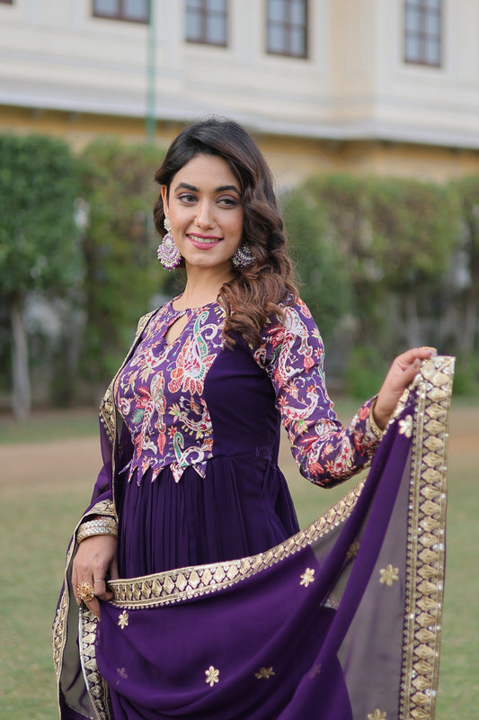 Purple Floral Fantasy Gown-Dupatta Collection