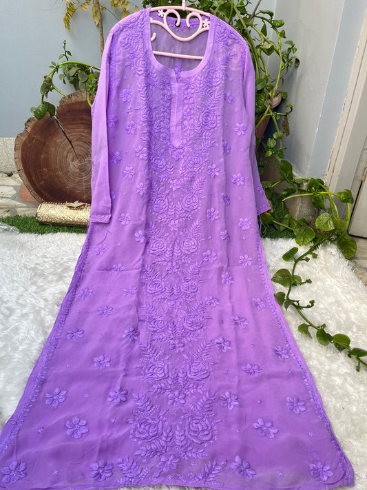 Mauve Rose Garden: 3D Viscose Embroidered Kurti