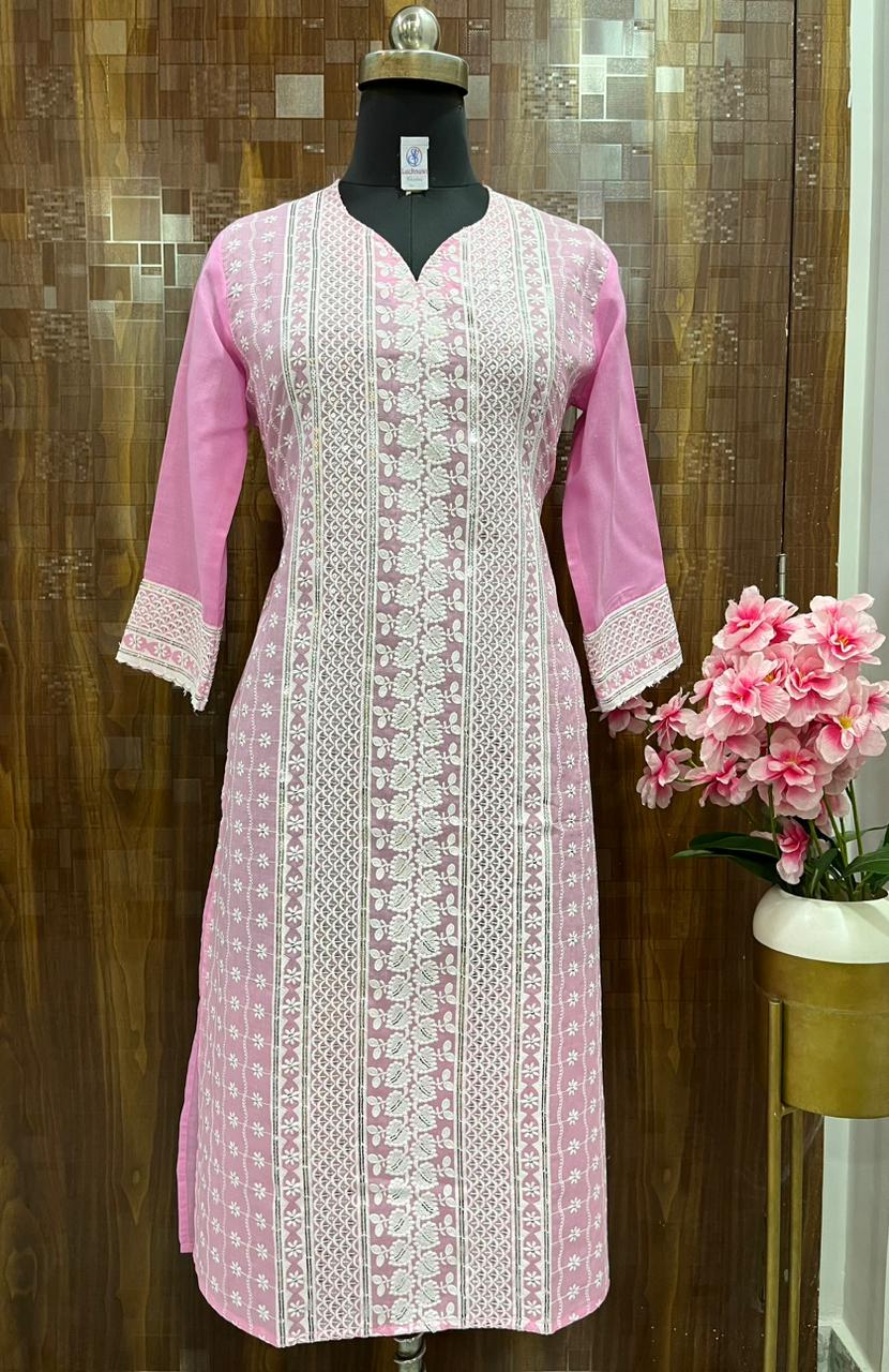 Pink Sparkling Sequins Cotton Hakoba Kurti Set