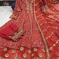 Red Regal Elegance: Heavy Reyon Mill Foil Print Suit Set with Lace Dupatta