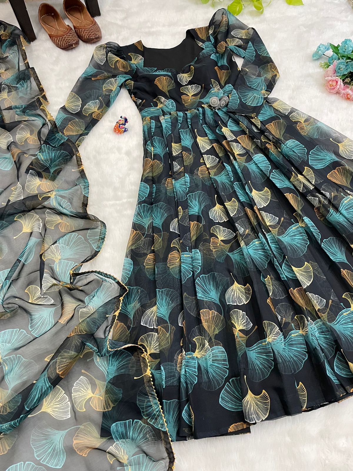 New Arrivals Enchanting Organza Taby Silk Gown with Digital Print