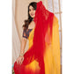 Red & Yellow Ombre Printed Georgette Ruffle Saree