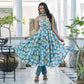 Blue Printed Anarkali Style Chanderi Suit