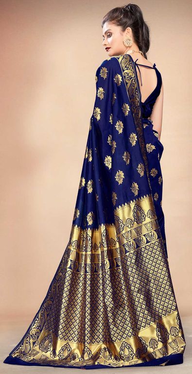 Banarasi Silk Traditional Saree in Blue with Weaving Work-1711545