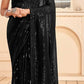 Georgette Designer Saree in Black and Grey with Sequence Work-1726952