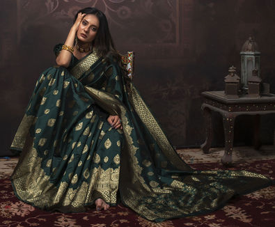 Silk Traditional Saree in Green with Weaving Work-1734588