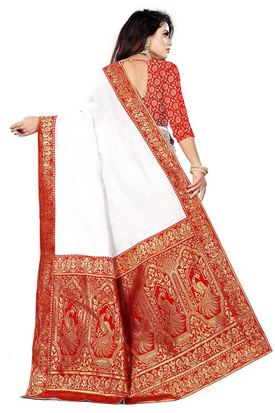 Cotton Traditional Saree in White and Off White with Weaving Work-1784591