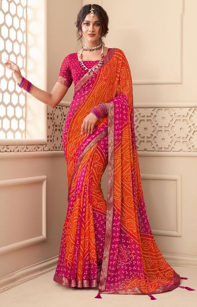 Chiffon Party Wear Saree in Pink and Majenta with Printed Work-1795384