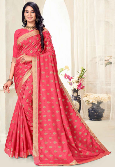 Art Silk Casual Saree in Pink and Majenta with Foil Print Work-1811176