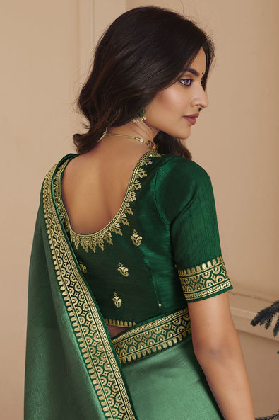 Art Silk Traditional Saree in Green with Embroidered Work-1812389