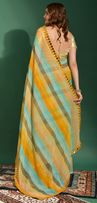 Chiffon Festive Saree in Yellow with Lehariya Work-1838598