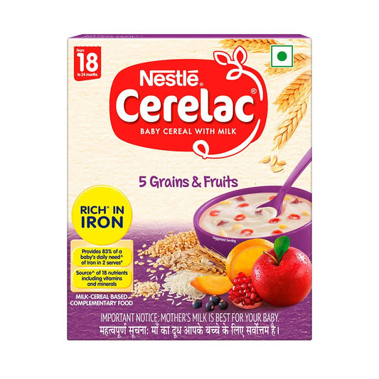 Nestle Cerelac Baby Cereal with Milk, 5 Grains & Fruits – From 18 to 24 Months