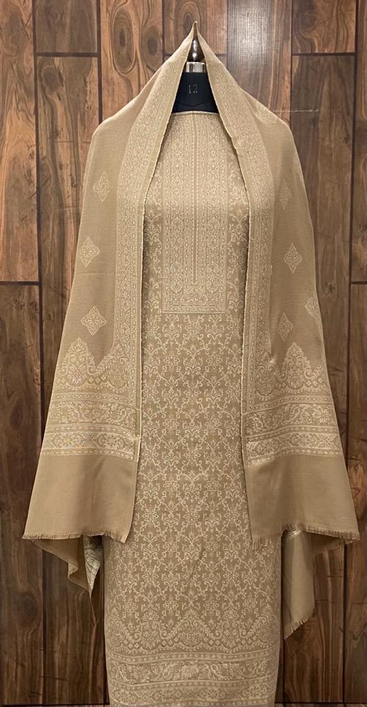 Cream Pashmina Kani Zari Suit with Heavy Zari Kani Cutting Stole - New Arrivals 2023