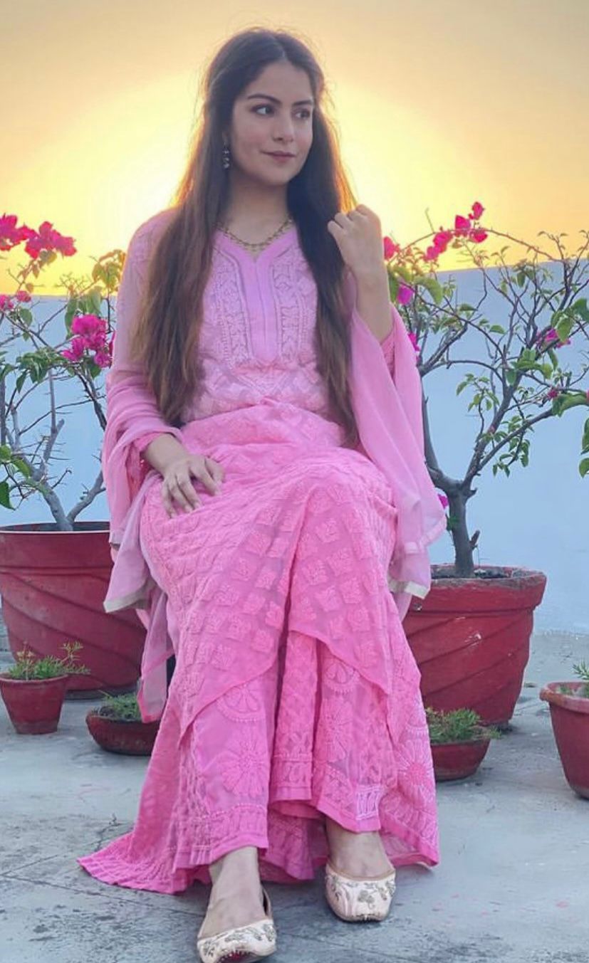 Pink Chikankari Booti Jaal with Sharara Set