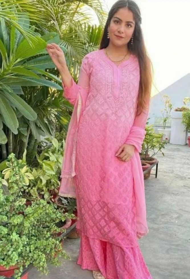 Pink Chikankari Booti Jaal with Sharara Set