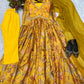 Mustard Aliya Cut Chinon Suit with Pant & Dupatta