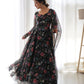 Midnight Blooms Black Floral Organza Taby Silk Gown with Dupatta