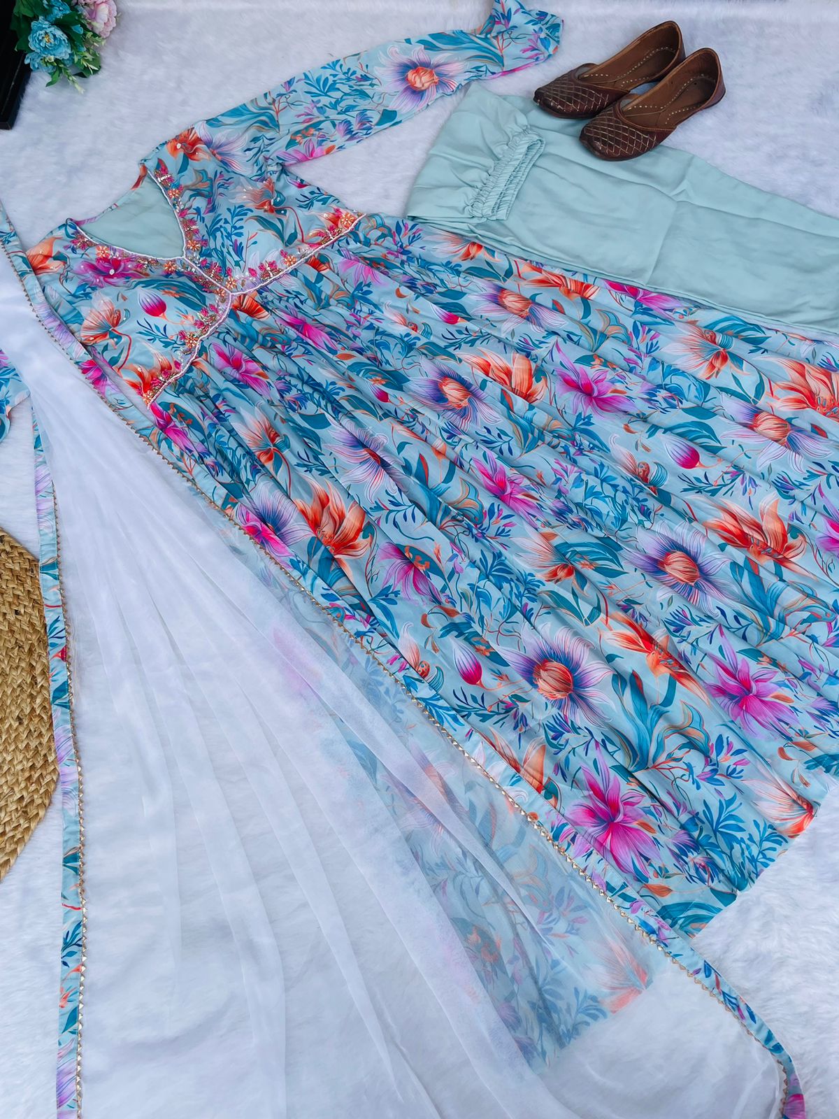 Blue Floral Special: Aliya Cut Dresses with Dupatta and Pant! 🌺🌺