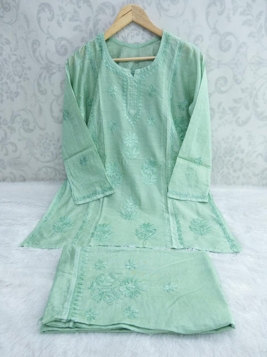 Pista Chanderi Charm: Chikankari Chanderi Set