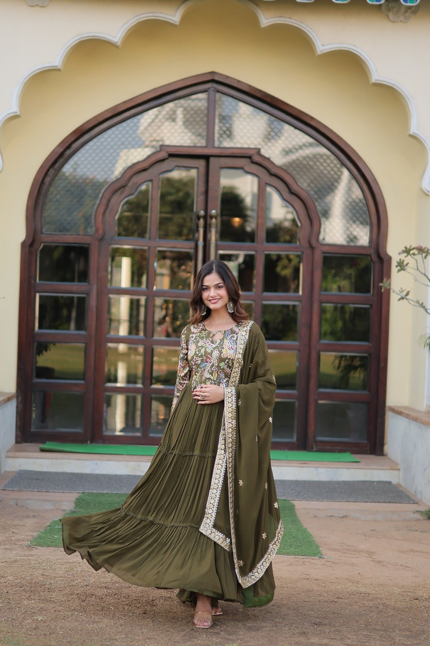 Green Floral Fantasy Gown-Dupatta Collection