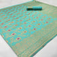 Aqua Blue Woven Banarasi Silk Saree