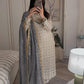 Glittering Charm:  Georgette Sequined Embroidered Top and Pant Set with Grey Dupatta