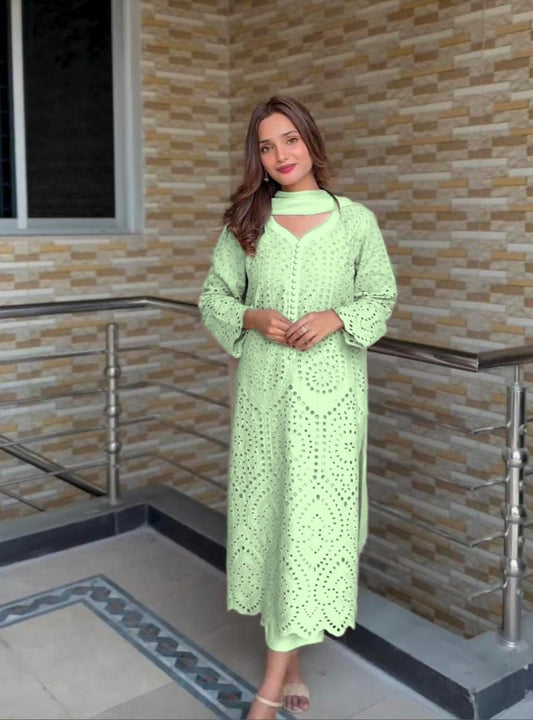 Light Green Chikankari Hakuba Designer Ready-to-Wear Suits (Premium)