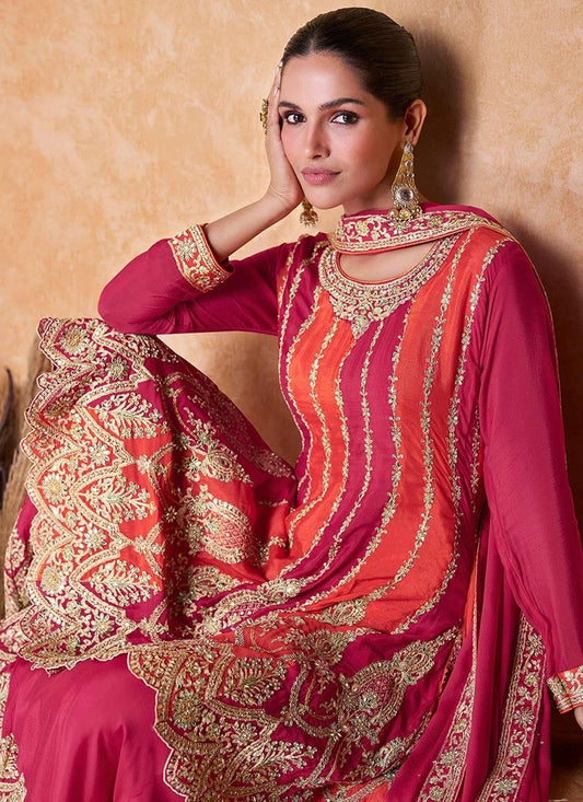 Red Orange Elegance Pakistani Kurta Sharara Dupatta Set