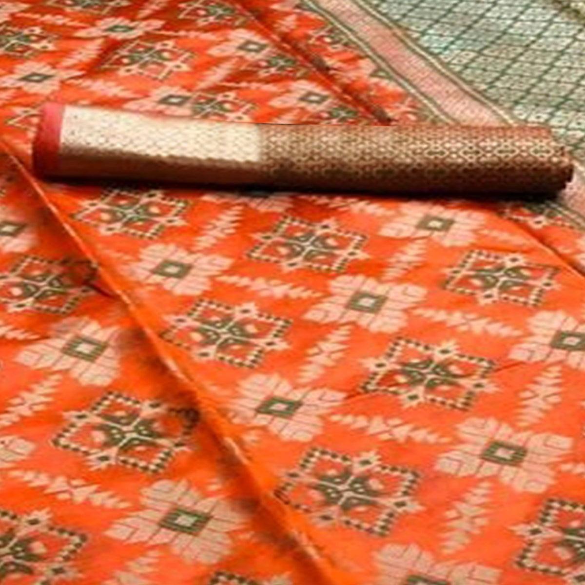 Beautiful Orange Colored Festive Wear Woven Silk Saree