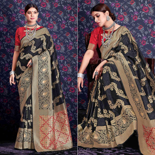 Black Zari Woven Art Silk Saree