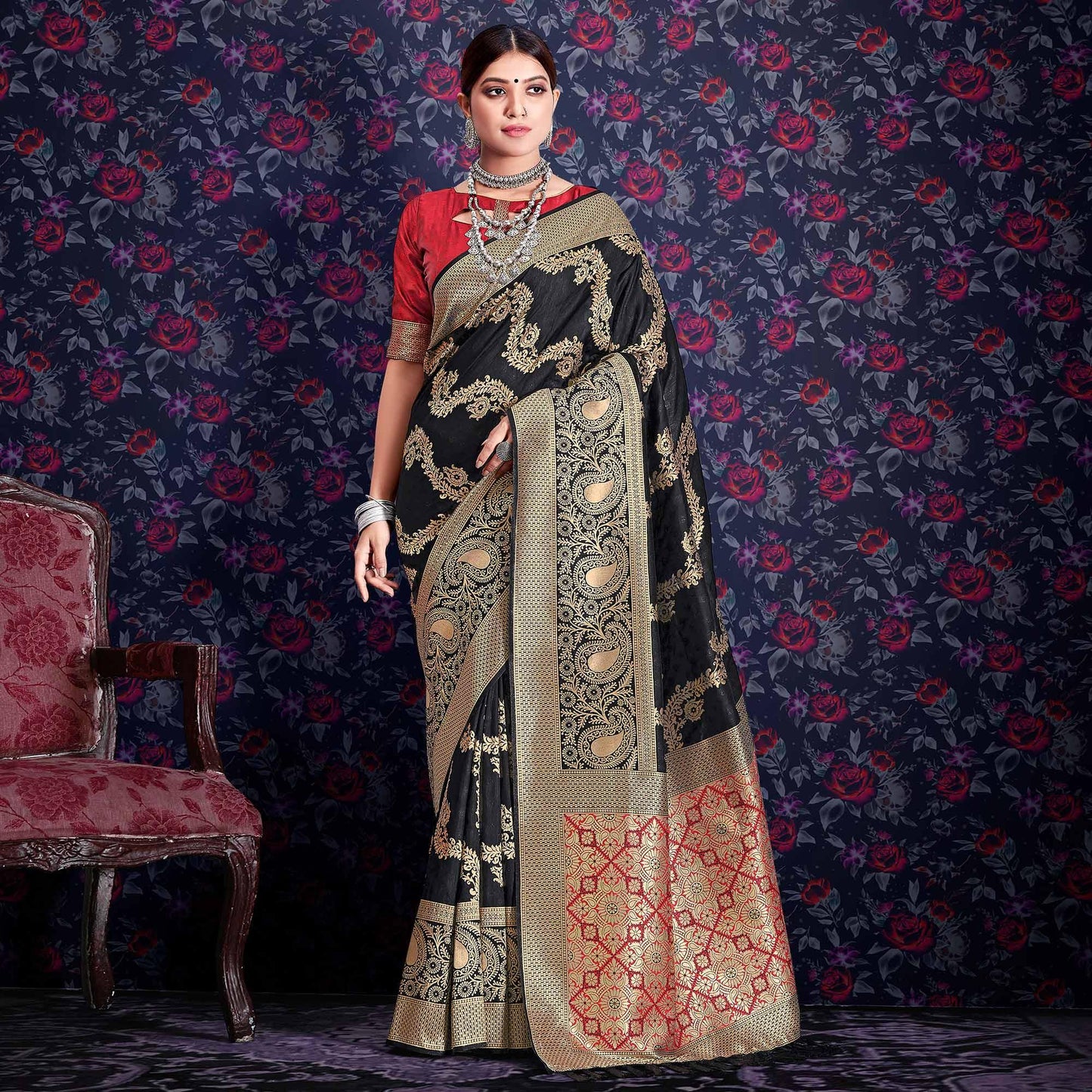 Black Zari Woven Art Silk Saree