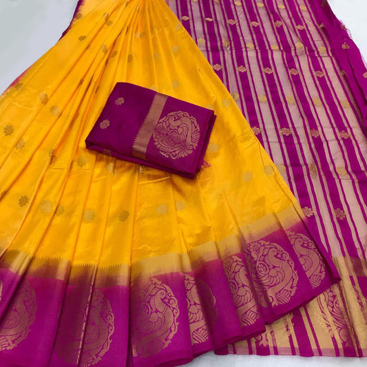 Blissful Yellow Colored Festive Wear Woven Art Silk Saree