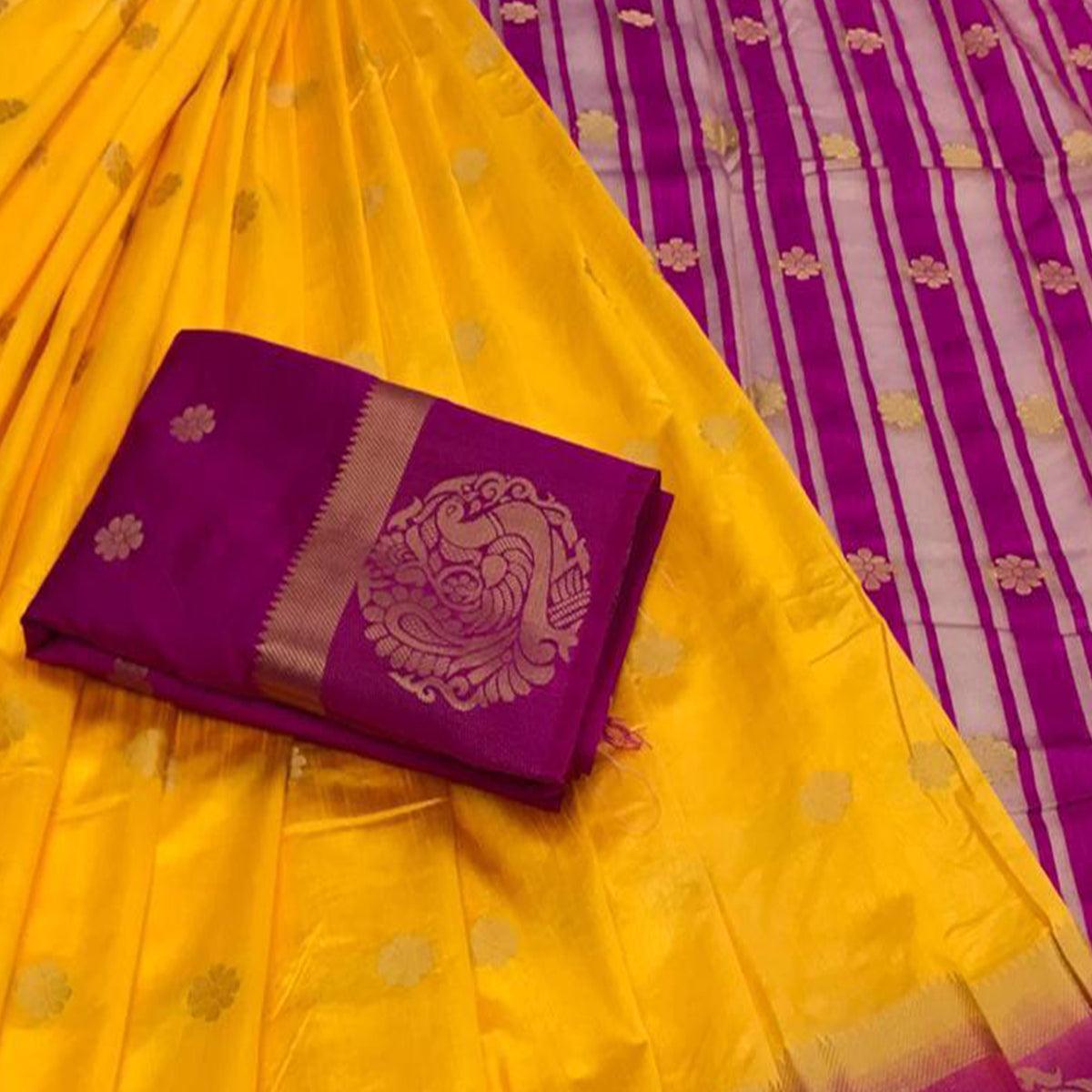 Blissful Yellow Colored Festive Wear Woven Art Silk Saree