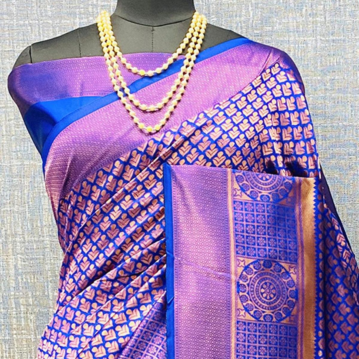 Blue & Golden Woven Banarasi Silk Saree