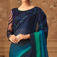 Blue & Green Floral Sequins Embroidered Chiffon Saree