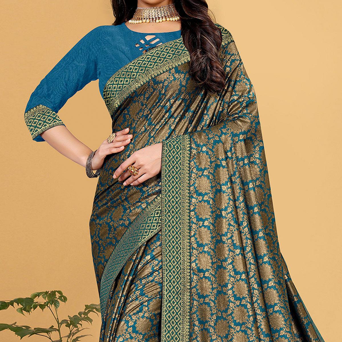 Blue Festive Wear Woven Art Silk Saree