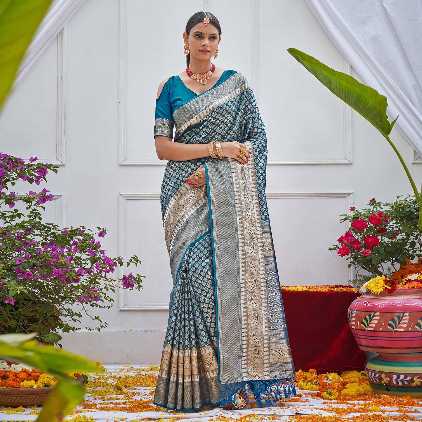 Blue Woven Art Silk Saree