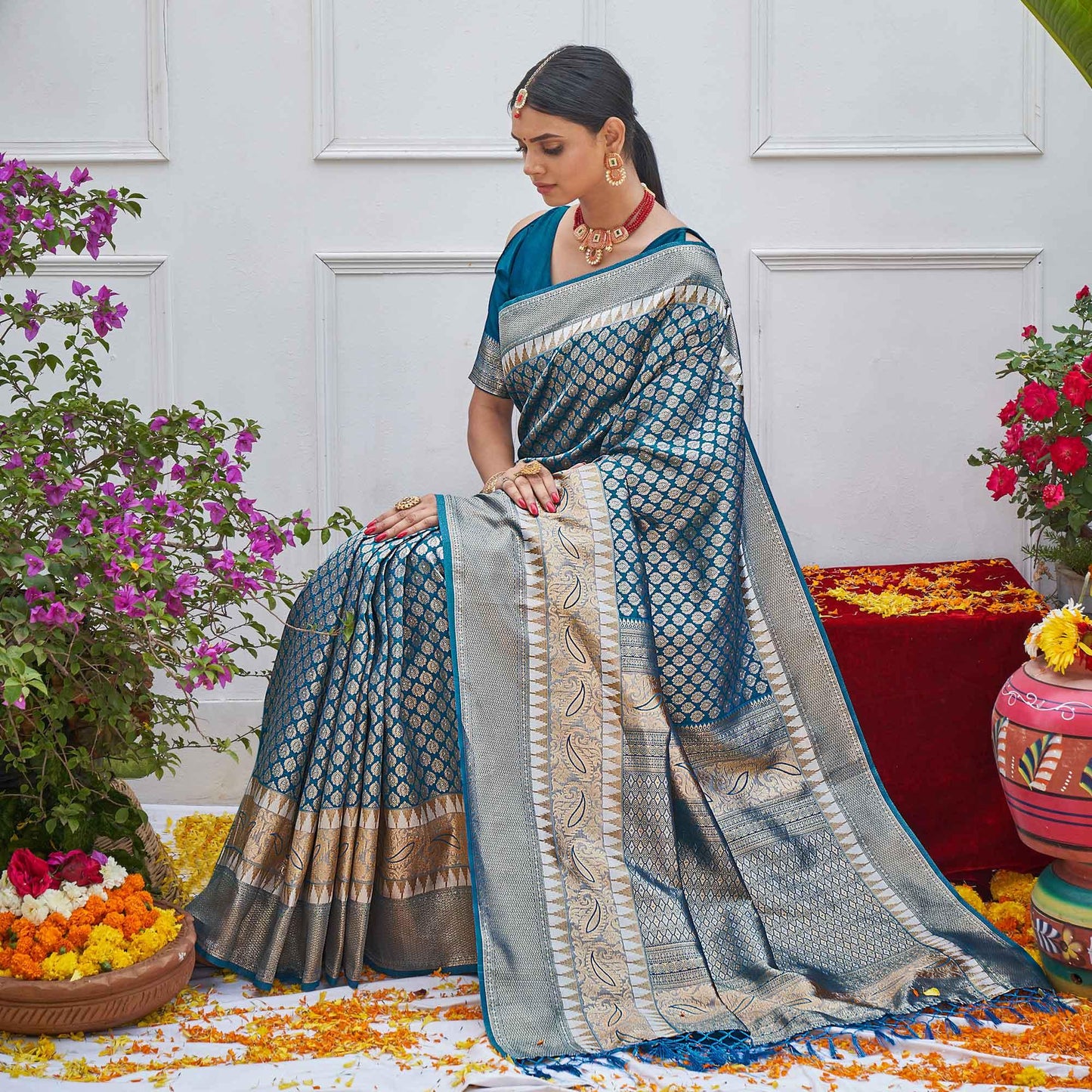 Blue Woven Art Silk Saree