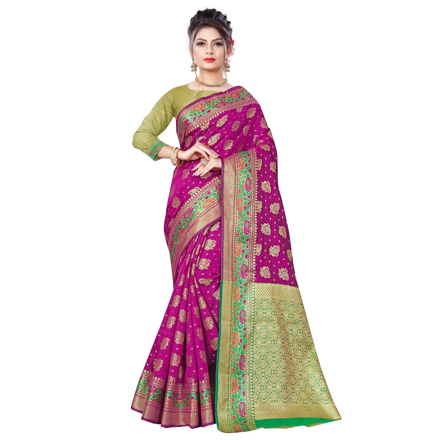 Breathtaking Dark Pink Colored Festive Wear Woven Banarasi Silk Saree