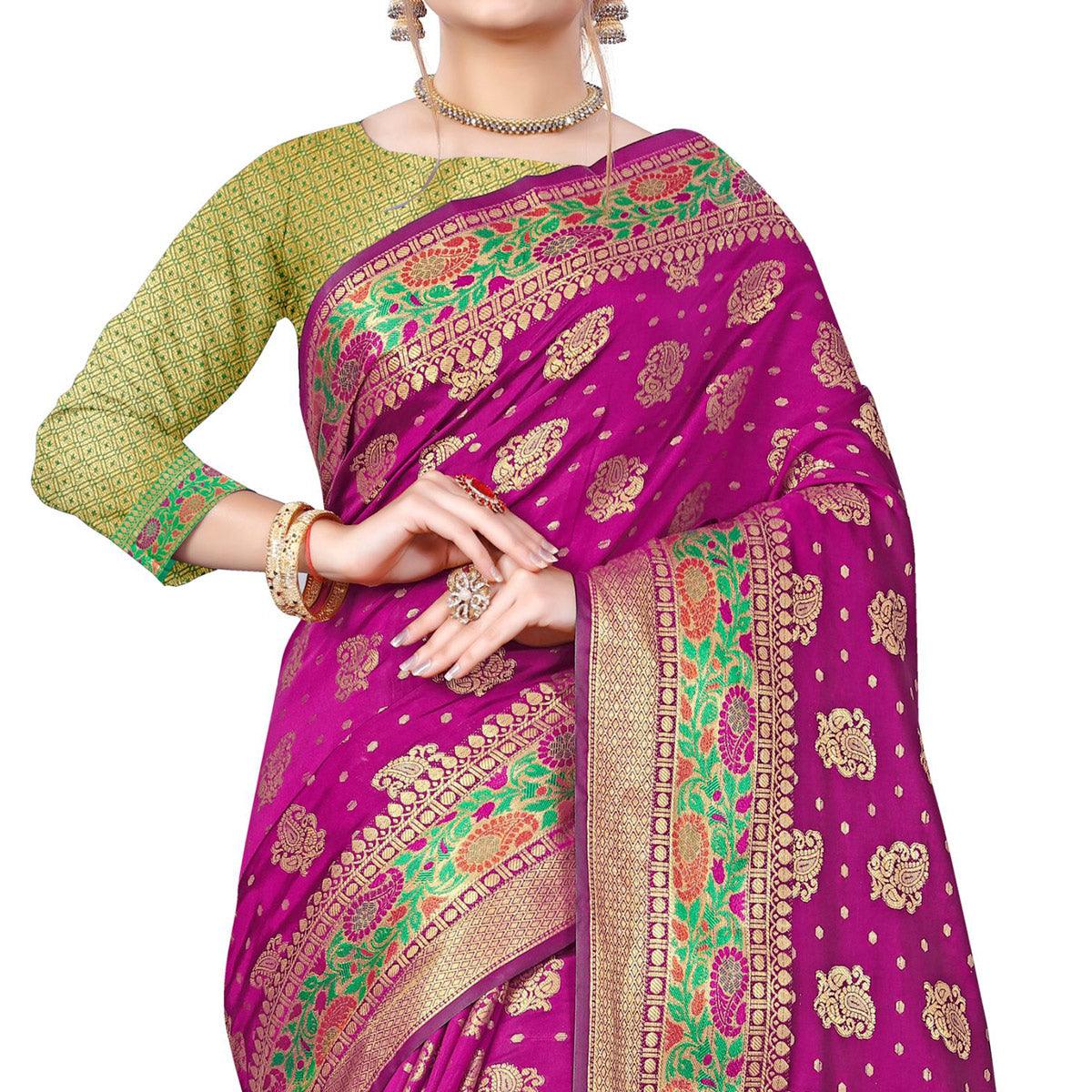 Breathtaking Dark Pink Colored Festive Wear Woven Banarasi Silk Saree