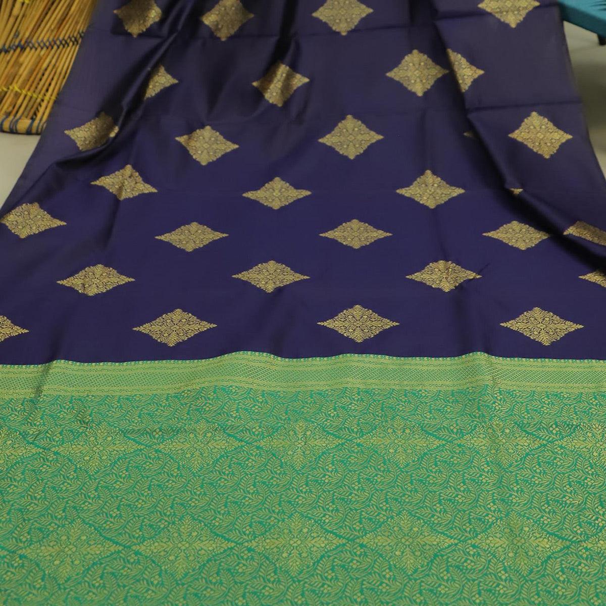 Breathtaking Navy Blue Colored Festive Wear Woven Soft Silk Saree