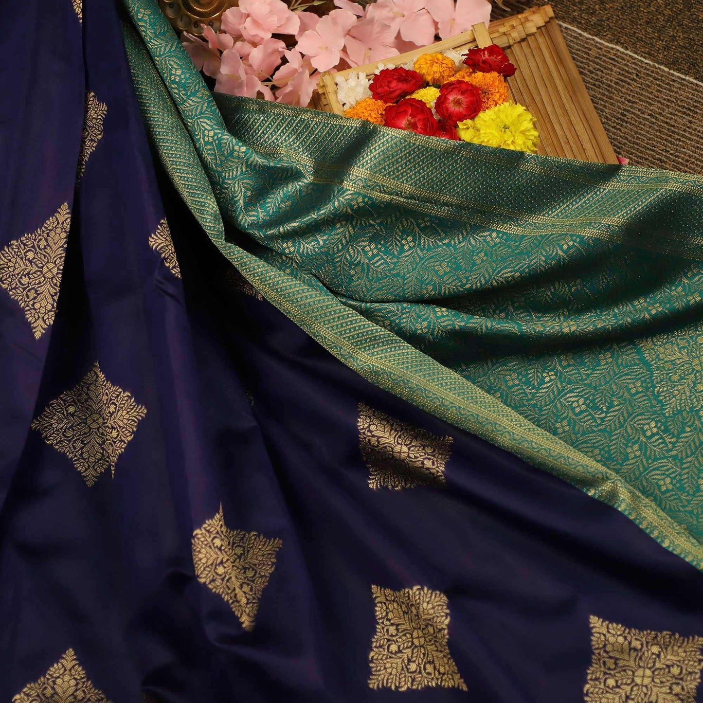 Breathtaking Navy Blue Colored Festive Wear Woven Soft Silk Saree