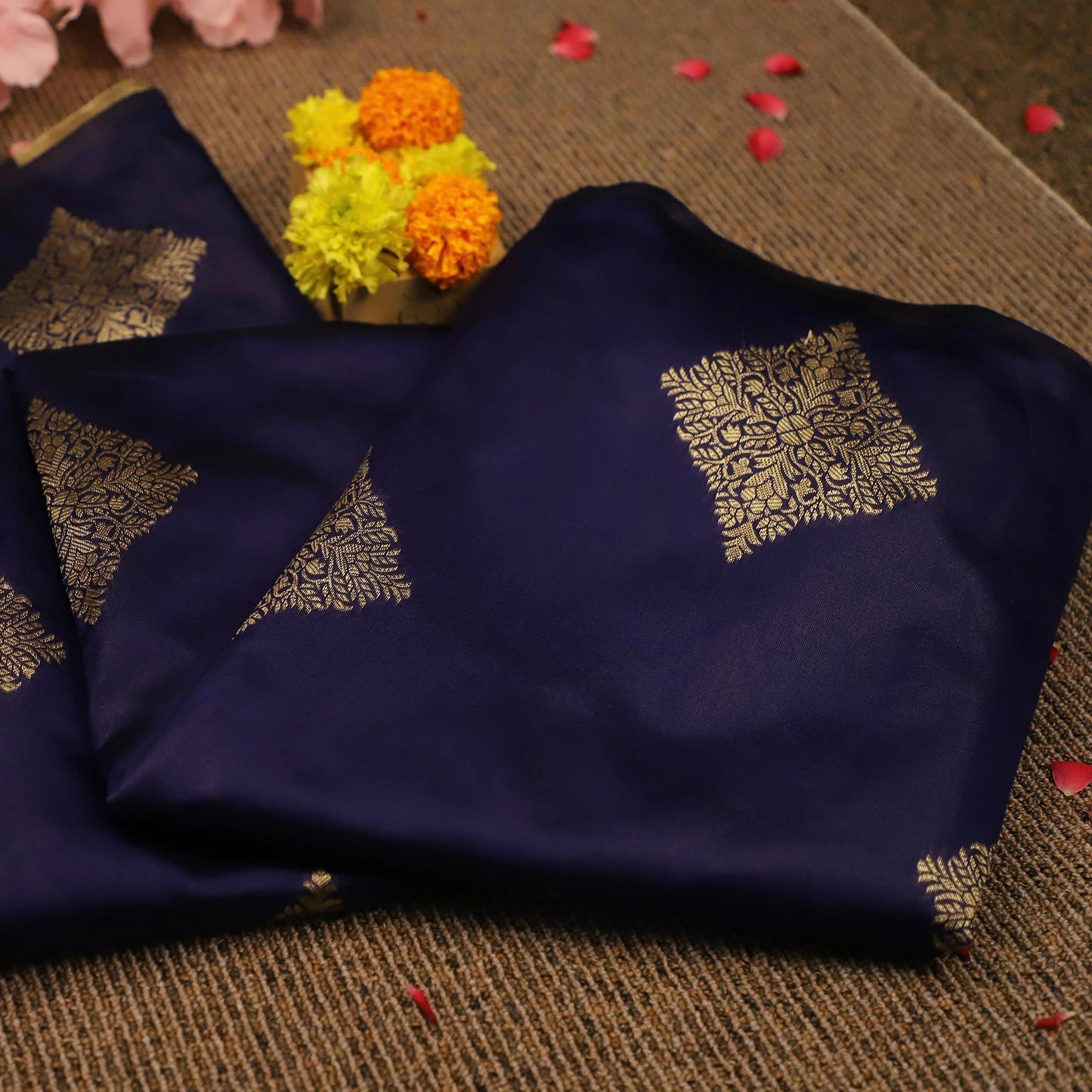 Breathtaking Navy Blue Colored Festive Wear Woven Soft Silk Saree