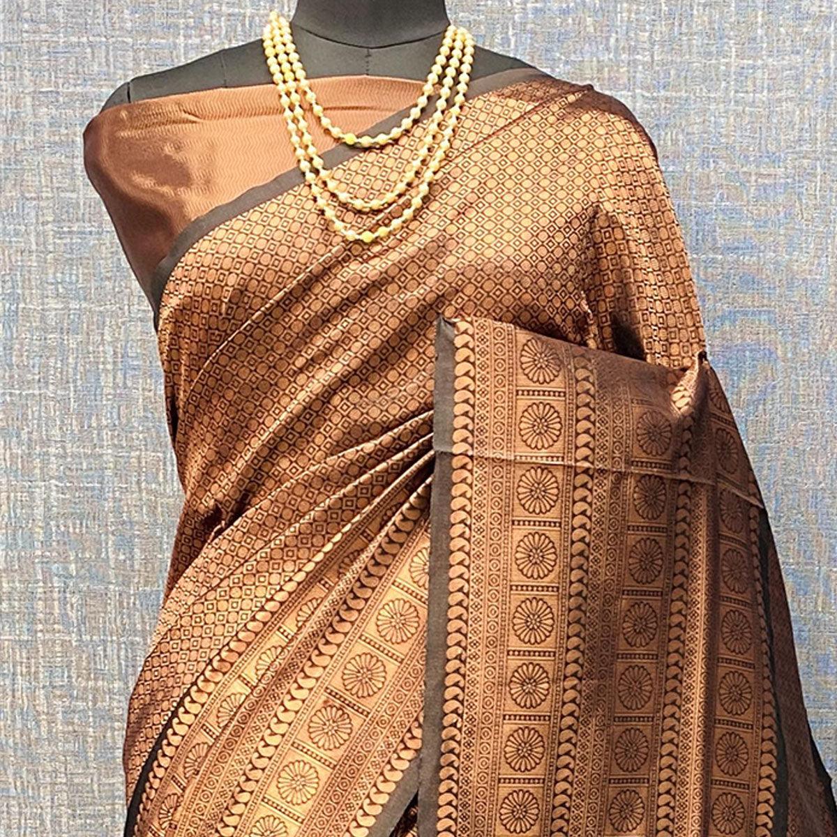 Brown & Coffee Woven Banarasi Silk Saree