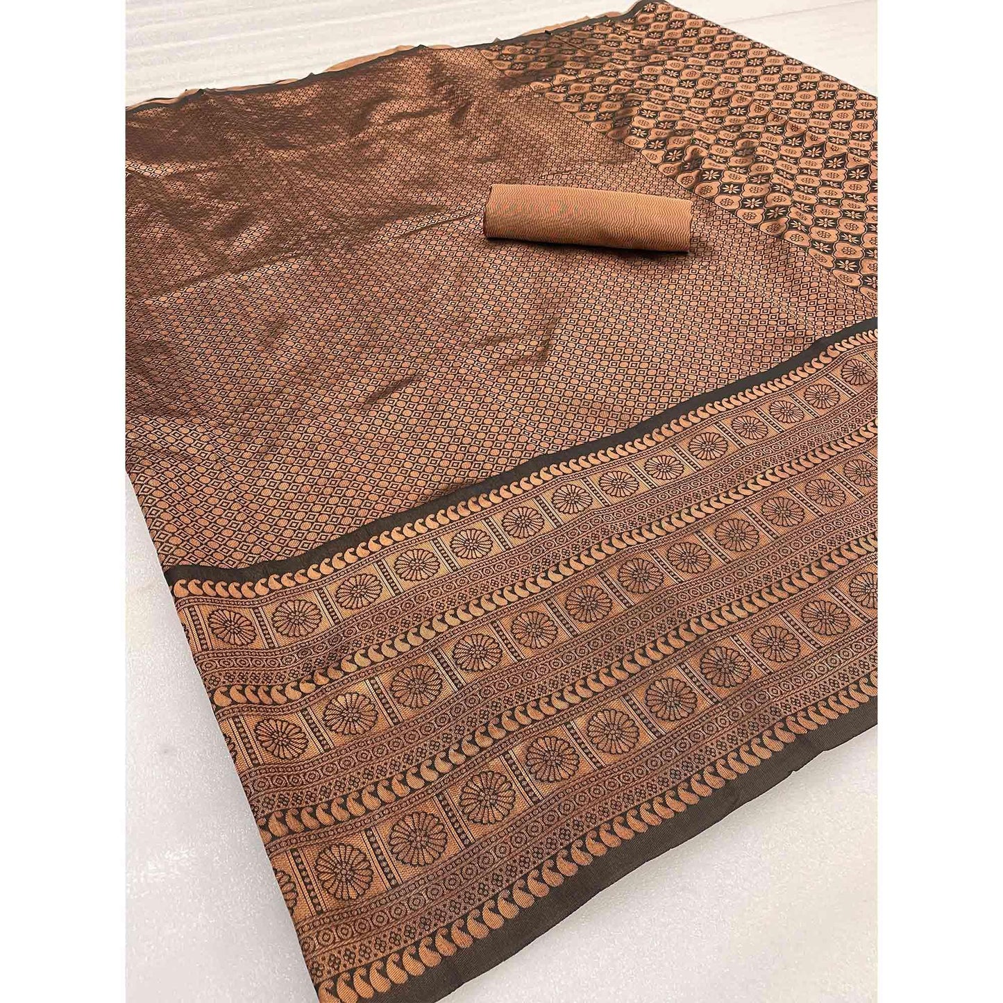 Brown & Coffee Woven Banarasi Silk Saree