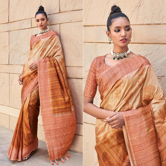 Brown Floral Woven Art Silk Saree