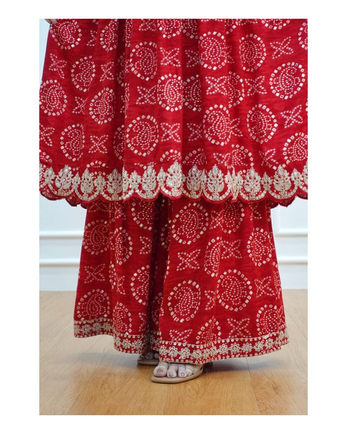 Ravishing Red Rayon Sharara Set: Intricate Heavy Mirror Embroidery